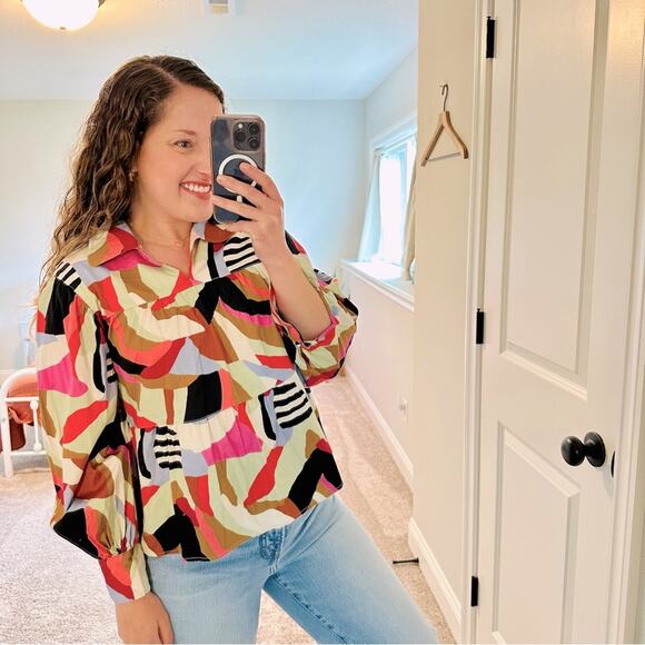 Tuckernuck Crosby By Mollie Burch Multicolored Abstract Blouse Top Small - Picture 1 of 11